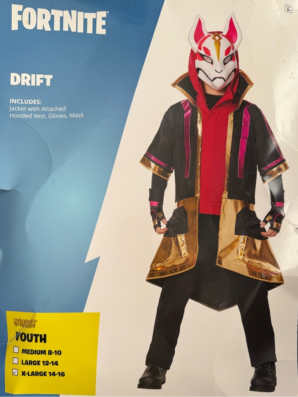 Fortnite Drift Costume Youth XL 14-16 Spirit Halloween Mask Gloves